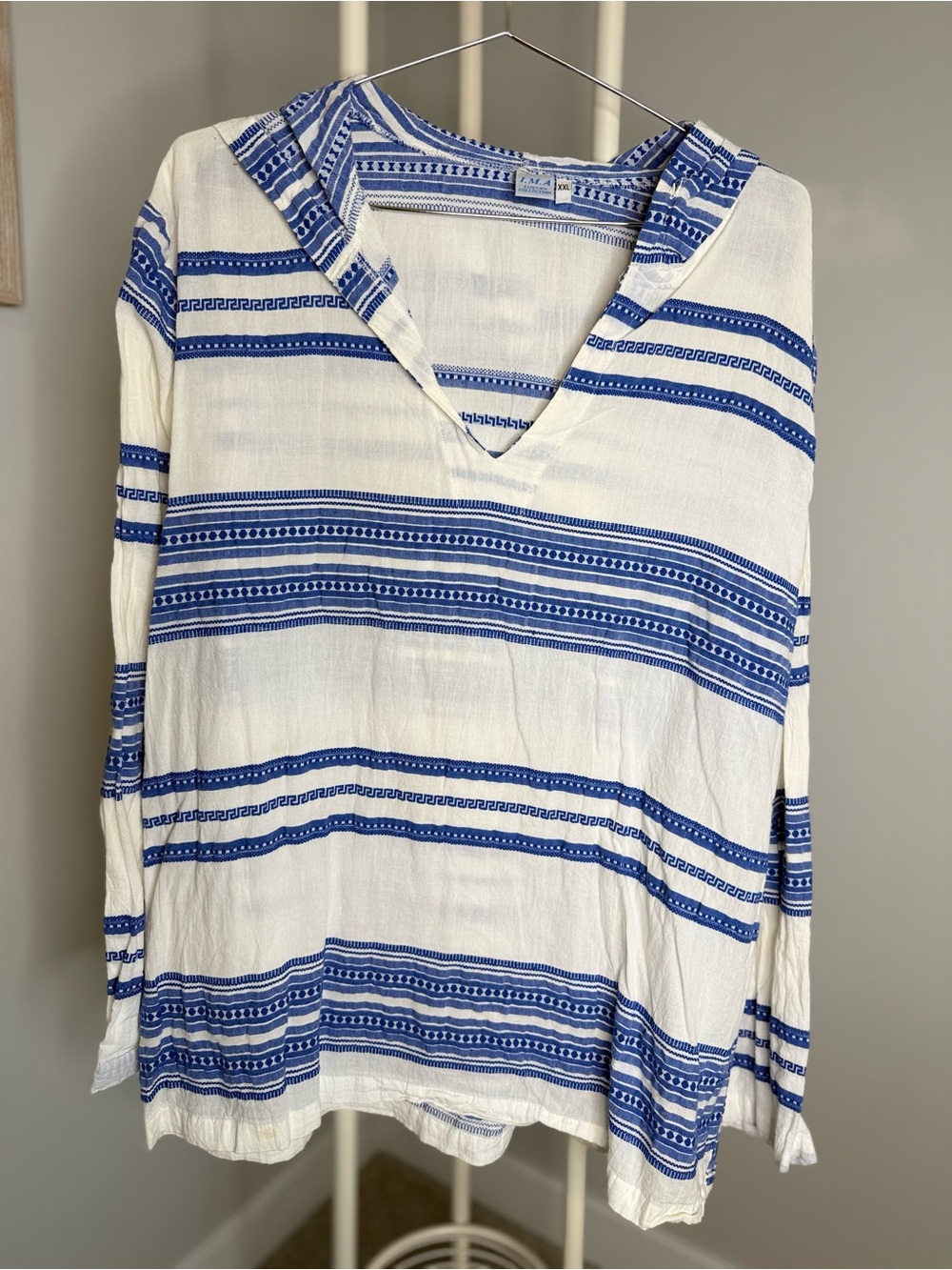 Striped White & Blue Hooded Shirt- Casual Beach